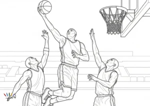 Ilustración lineal de una pelota de baloncesto con sus franjas características, diseño limpio y sencillo.