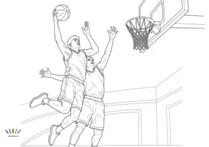Jugador en movimiento botando el balón con la mano derecha, capturado en una pose dinámica de avance.