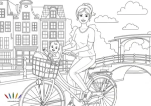 A4 Ciudades Amsterdam Miniatura Mama Deportiva Y Bebe Saludando En Bici Por Amsterdam 0010 300x212