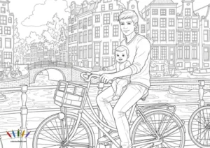 A4 Ciudades Amsterdam Miniatura Papa Lleva Al Bebe En El Manillar Por Amsterdam 0015 300x212
