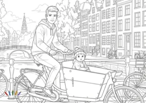 A4 Ciudades Amsterdam Miniatura Papa Con Bebe En Bakfiets Por El Canal De Amsterdam 0013 300x212