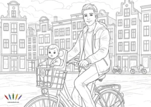 A4 Ciudades Amsterdam Miniatura Papa Y Bebe En Bici Por Las Calles De Amsterdam 0004 300x212
